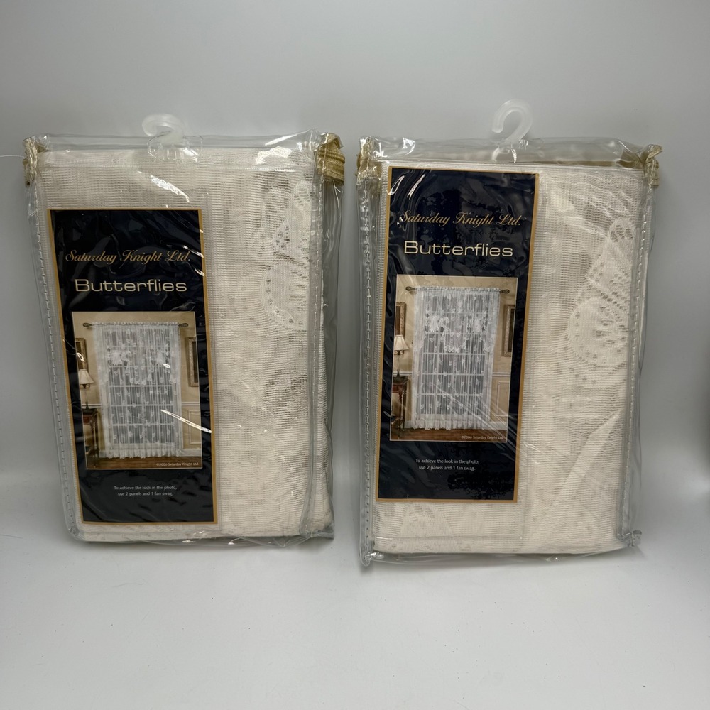 Set of 2 Saturday Knight Ltd Butterflies Lace Fan Swag Ivory 56x38 C39674 IV